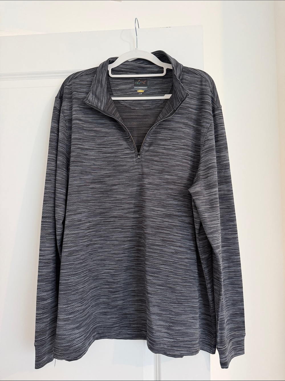 Greg Norman Men's Gray Striped Quarter-Zip Pullover